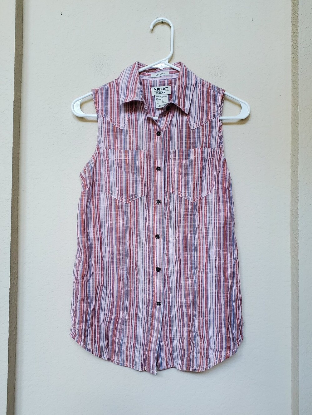 Ariat Women's Sleeveless Western Button-Front Striped Shirt.  Size XS